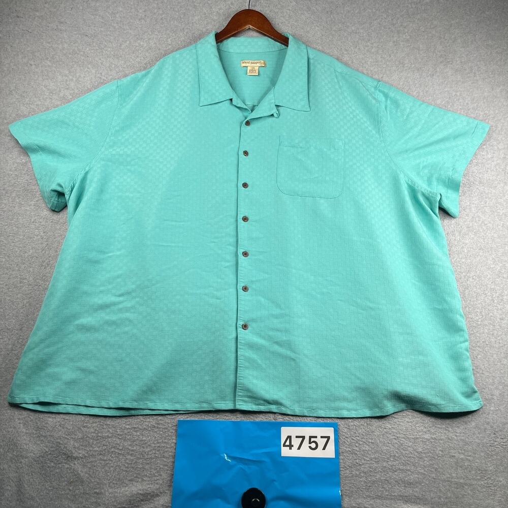 Island Passport Shirt Mint Beach Casual Button Up Short Sleeve Mens 5XL